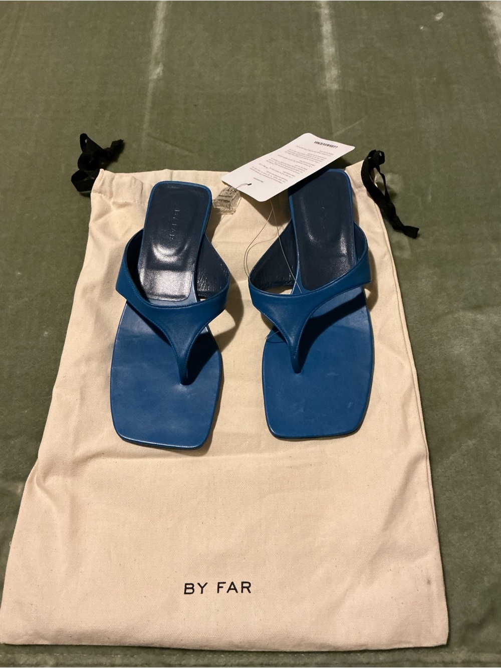 BY FAR Teal-Blue Square-Toe Thong Sandals Size 39 (EU)